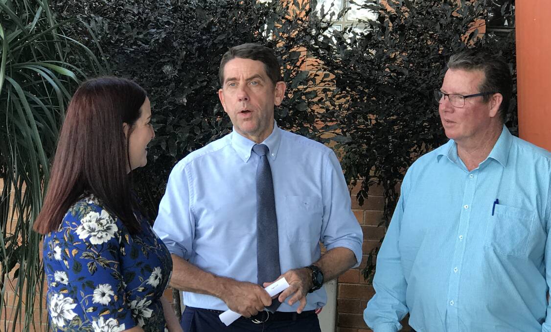Cameron Dick, centre, joins CQ MPs Brittany Lauga and Barry O'Rourke to announce the latest stage in the creation of Rockhampton manufacturing hub.