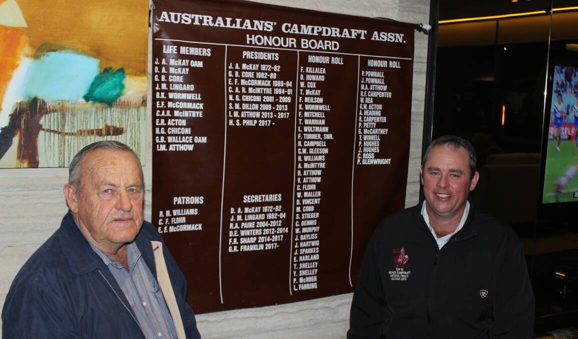 Australian Campdraft Association Life Members Greg Wallace and Ian Atthow.