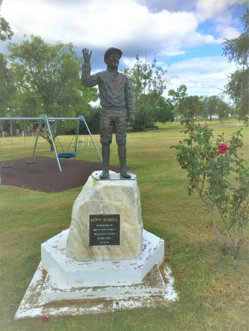 IN MEMORY: Statues of the late Ken Russell are on show in Monto and Rockhampton where he made a name for himself as an elite jockey.