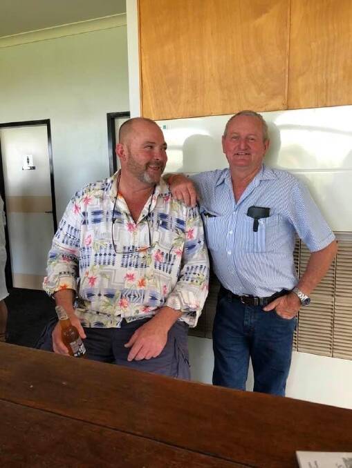 Old mates: Ken Waller, a country racing hall of fame jockey, catches up with an old mate, Peter Moody, of Black Caviar fame at the Off The Bit country racing awards.