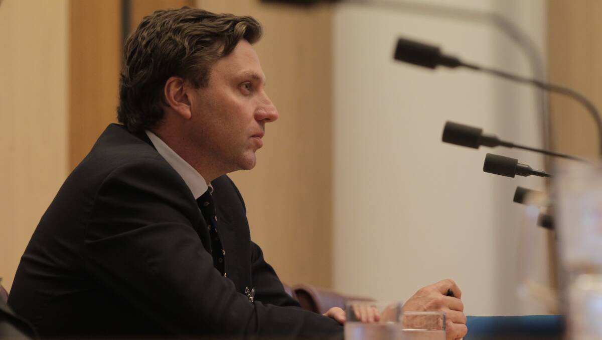 Will Lempriere during a 2012 parliamentary committee in Canberra where Lempriere Australia's involvement in the purchase of Cubbie Station was discussed. Photo: Andrew Meares