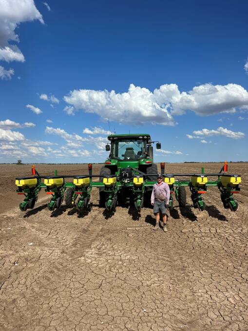 St George cotton grower Oliver Armstrong gets the RDO eight-row planter ready to plant a reduced area of 200 hectares of cotton for this season. 