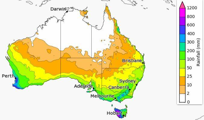 Rainfall - Totals that have a 75 per cent chance of occurring for June to August. Source: BOM 