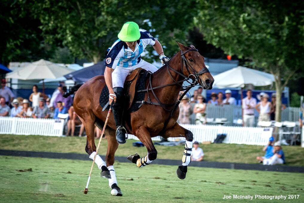 Argentinian Number one, Lucio Fernandez Ocampo, and Milo, on their way to scoring the winning goal in the finals of the World Polo Championships in Sydney. Photo by Joe McNally.