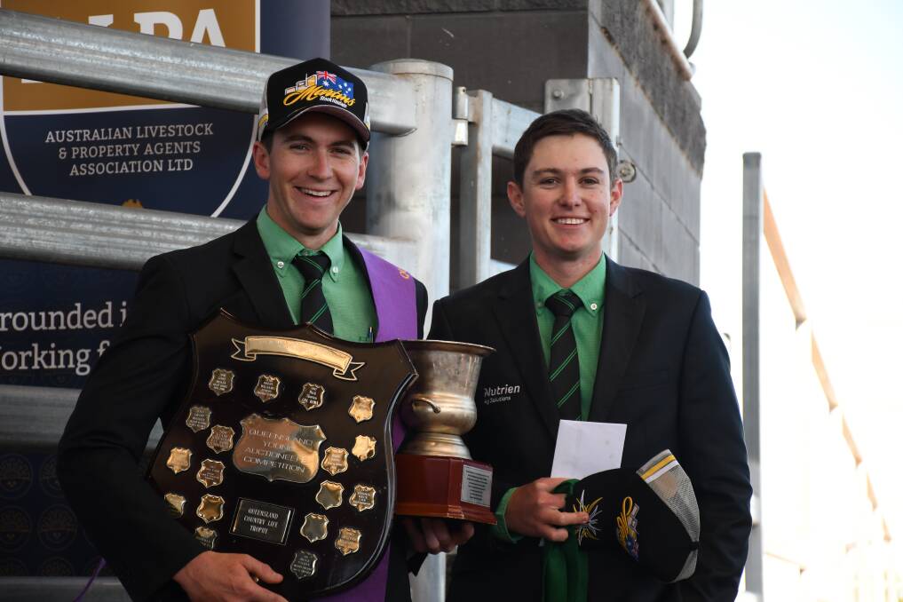 Nutrien Dalby's Jake Robinson and Nutrien Rockhampton's Justin Rohde were named the winner and runner up of this year's ALPA Queensland Young Auctioneer Competition. Picture: Clare Adcock