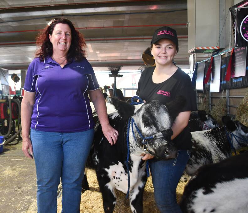 Pinnacle Park Speckle Park stud's Tania Paget and Fox Tail Speckle Park stud's Kate Hepburn with Kate's first stud heifer, Pinnacle Park Unique Symphony. Picture: Billy Jupp 