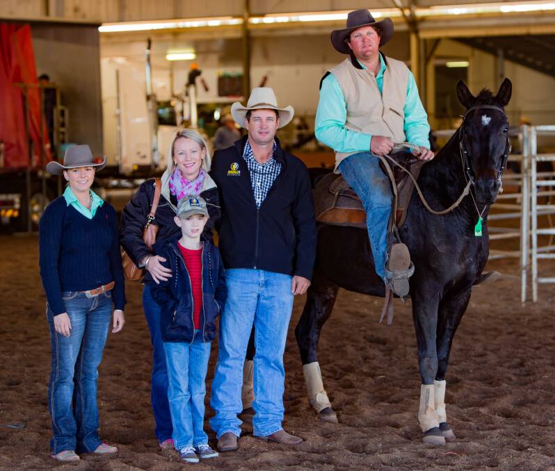 2017 SALE: Steph O'Neill, vendors Hayley, Ben and Cooper Hutton, Waratah, Clermont, and Cody O'Neill with Rathcool Wolverine who sold for $19.000 at last year's sale to John and Polly Southern. Photo: Wild Fillies Photography