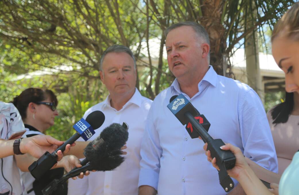 Speaking to media at the Country Labor National Forum and trying to maintain a bush focus - Shadow Agriculture Minister Joel Fitzgibbon (left) and Shadow Infrastructure, Transport and Regional Development Minister, Anthony Albanese.