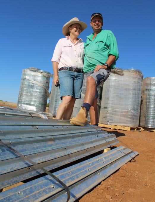 BIG JOB: Annabel and Stephen Tully, Bunginderry Station, Quilpie, are one of three landholders erecting a cluster fence in the region. Picture: ANDREA CROTHERS.