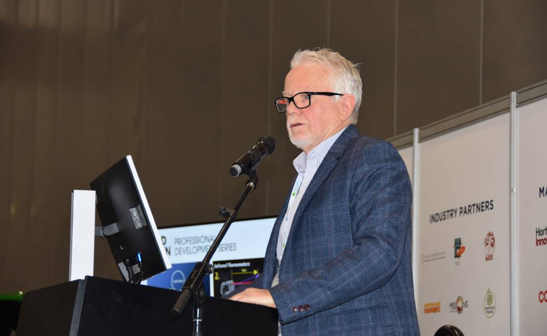 STANDARD: AFCCC chairman Mark Mitchell speaking at Hort Connections 2021 in Brisbane. Mr Mitchell says cold chain workers need to be recognised as practioners. 