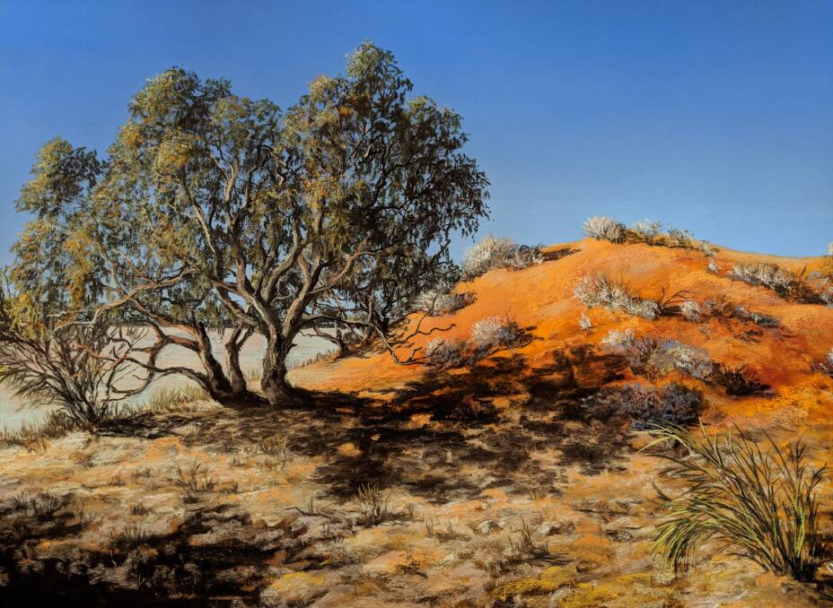 WATER POINT: Jimmo's Waterhole - one of the artworks which will be on display as part of Lyn Barnes' Betoota - The Exhibition at Graydon Gallery, New Farm.