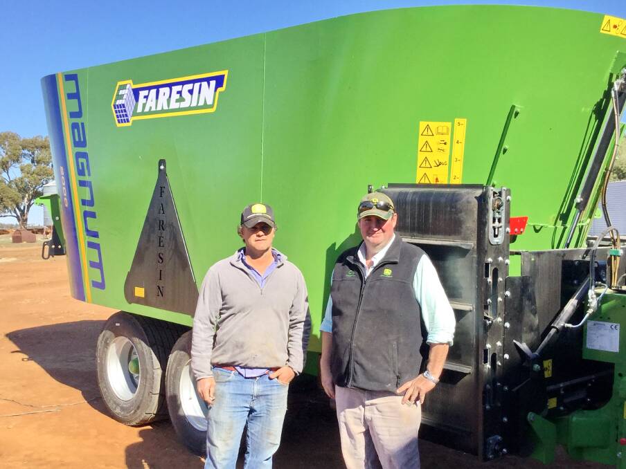 WELL BUILT: Sheep and cattle producer, Chris Francis, Forbes, NSW with Simpson Williamson, Chesterfield Australia and Mr Francis's Faresin Magnum 2000. 