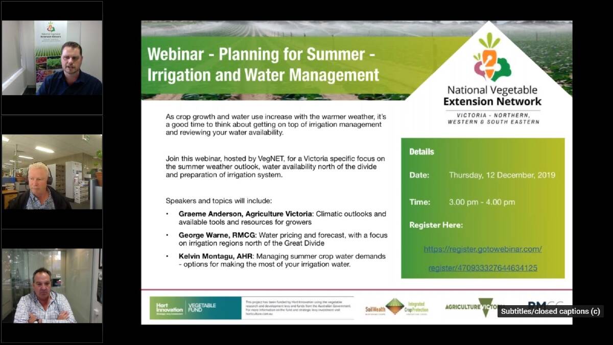 TUNE IN: A screenshot from the irrigation webinar for Victorian vegetable growers. 
