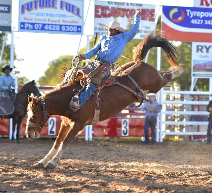 IN THE HUNT: Clermont rider Clayton Braden was second in the saddle bronc on 75.5 points. Picture:  www.dephotos.com.au
