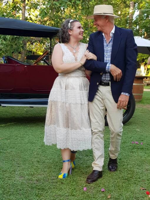Phillapa and her dad Jim with a restored 1917 Dodge Tourer as the wedding car. 