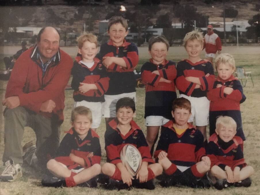 Under 20s Australian Rugby representative Harry Wilson back right at age three playing in the same team as older brothers Sam and Will. Dad Cameron was the coach.