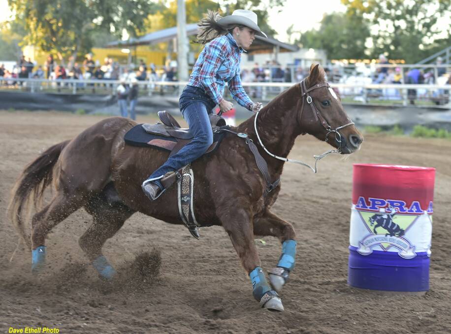 Favourite: Chantel Huddy leads the barrel racing standings. Picture: Dave Ethell Photos 