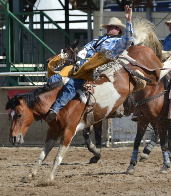 IN FRONT: Wandoan rider David Worsfold has a comfortable lead in the bareback bronc ride standings. Picture: www.kenyonsportsphotos.com.au