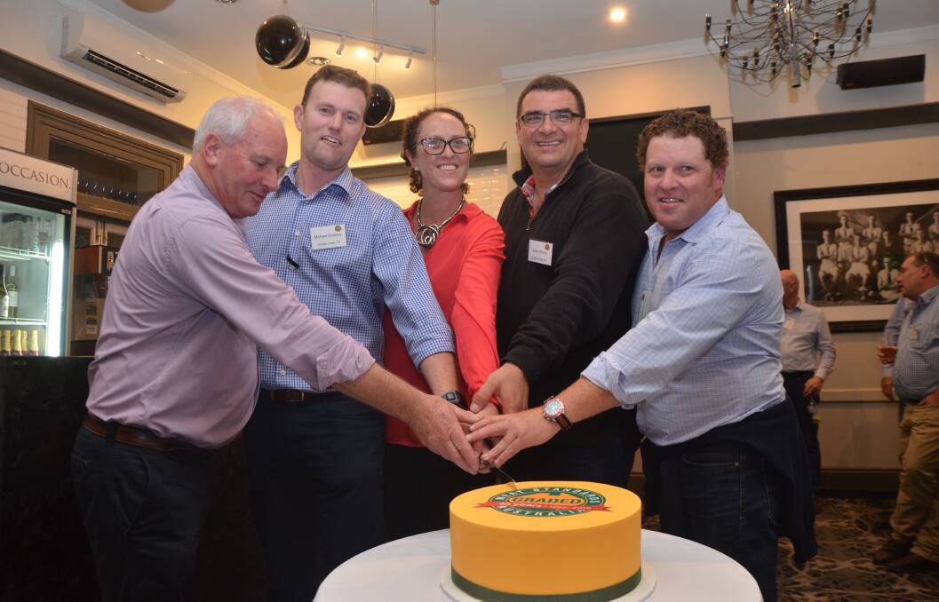 At the MSA reunion dinner: Researcher Rod Polkinghorne, Mick Crowley, (MSA manager 2009-2012, 2015-2016) current MSA manager Sarah Strachan, Jason Strong (1995-2001) and Cameron Dart (2001-2008).
