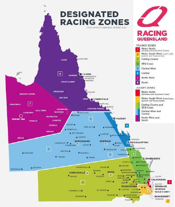 Designated Racing Zones implemented by Racing Queensland. Image: Racing Queensland