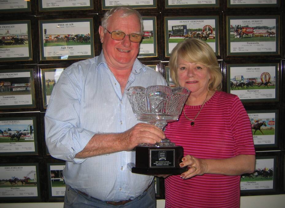 Kevin and Tanith O'Brien with the Magic Millions 3YO Guineas trophy won by Gold Edition in 2007. Picture: Down The Straight