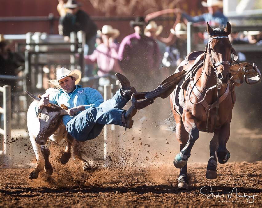 ON FORM: Charters Towers cowboy Ryley Gibb is on top of the steer wrestling standings. Picture: Stephen Mowbray
