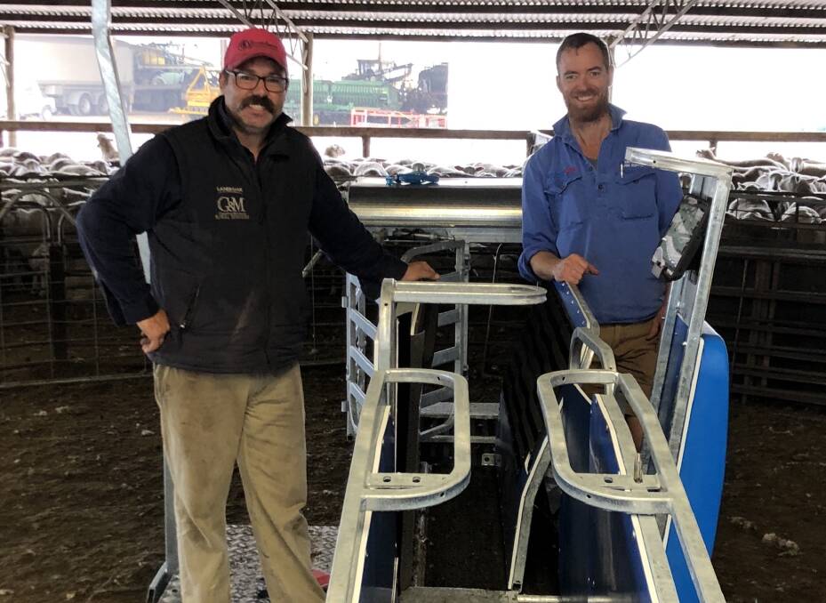 Lachie Seears with Tim Moyle from Millicent Farm Supplies who supplies the Te Pari HD6 and T30 Scale System.