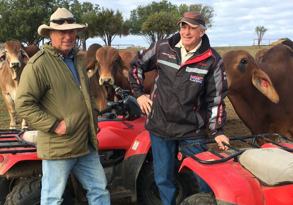QUAD SQUAD: Darling Downs beef producer, Noel Sorley (pictured left), Mt Callan, Moola, with Save the Quad Bike in Australia founder, Craig Hartley, Dalby, Qld. Mr Sorley has four Honda TRX250 quads which he says is the only machine that can traverse the tight scrub in the foothills of the Bunya Mountains.