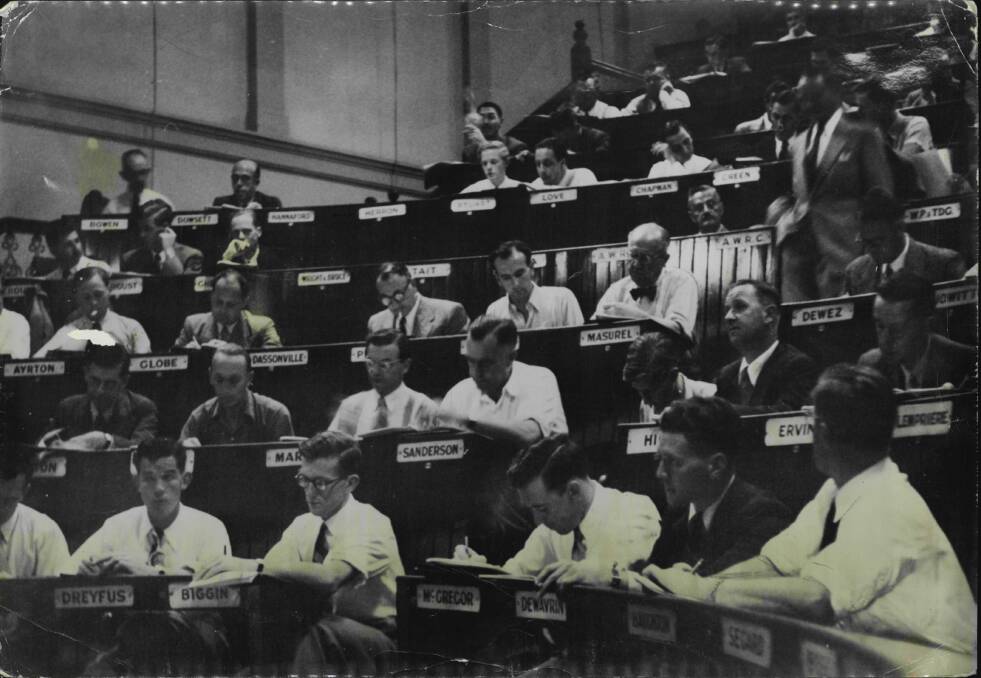 SELLING IN 1950: The buyers gallery at wool sales in Sydney in 1950 at a time when prices went through the roof. 