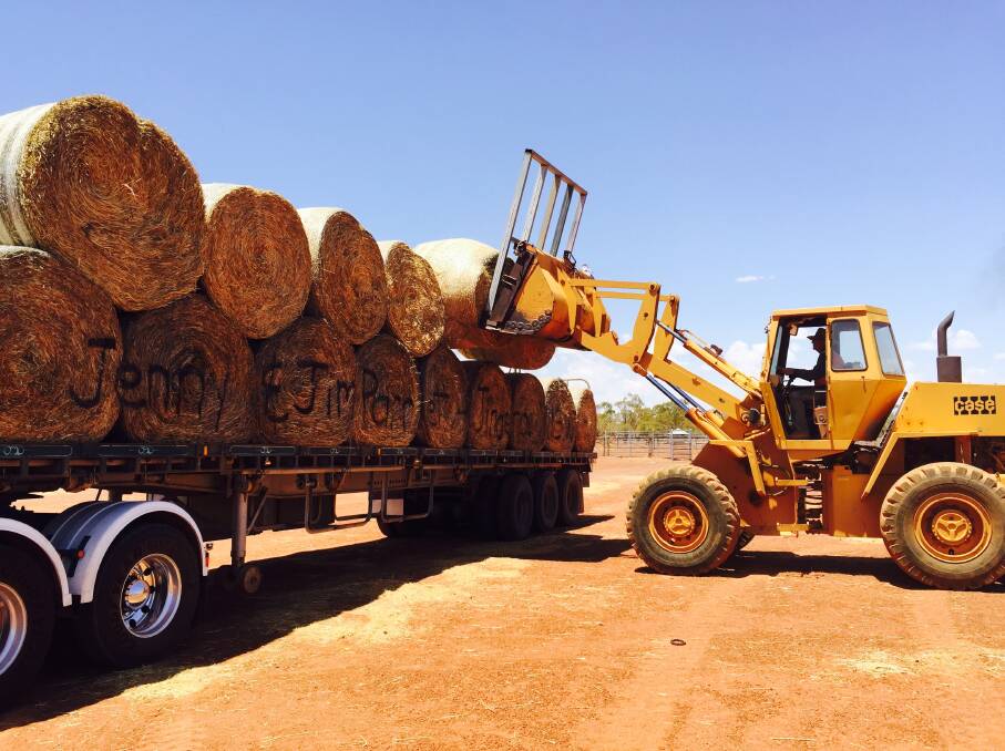 RELIEF: Shane Warner, of Merimo Station at Eulo, made short work of unloading donated bales of hay for his hungry cattle on Saturday.
