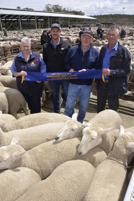 Lachie and Trevor James, Coolawang, Mundulla, (centre) with sponsors Castec Rural Supplies' Wendy MacDonald and Zoetis' Gary Glasson with their sale topping ewes and blue-ribbon winners .