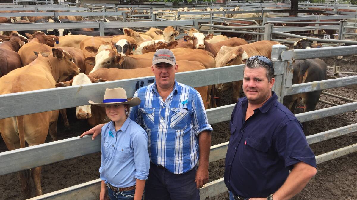Elsie and Alan Maloney, Bentley via Lismore, with a pen of Brahman/ Hereford sold for $2300 each to Micah Middelbosch, who will send them to property at Couttes Crossing via Grafton.