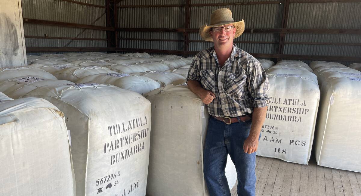 Ben Hosking, Ross, Bundarra, NSW with bales of new season Merino wool that will wait for the right price. Picture: Simon Chamberlain.
