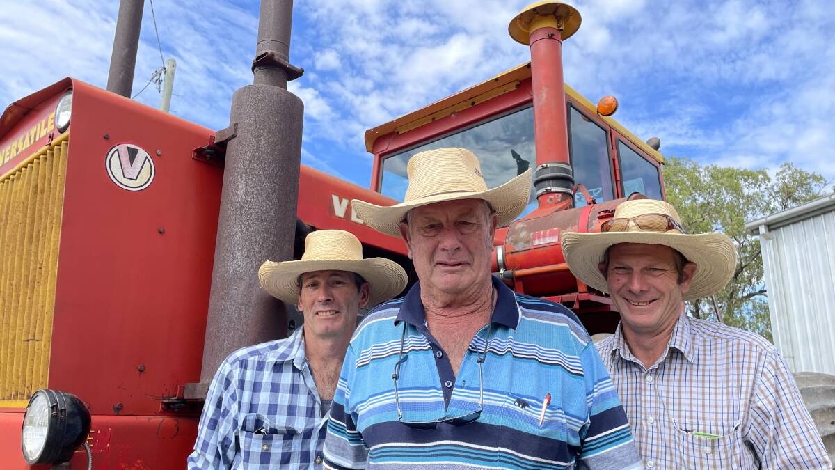 Pat Morgan, Currabubula, with his sons Jeremy and Nathan who grew up on the bench seat of a 1986 model Versatile while their father drove. It recently caught fire and burnt and the thought of its potential loss brings heartache and tears. "That tractor pulled like a hernia," Mr Morgan recalled.