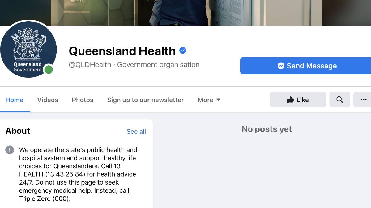 Queensland Health one of many government services affected by the Facebook news ban.