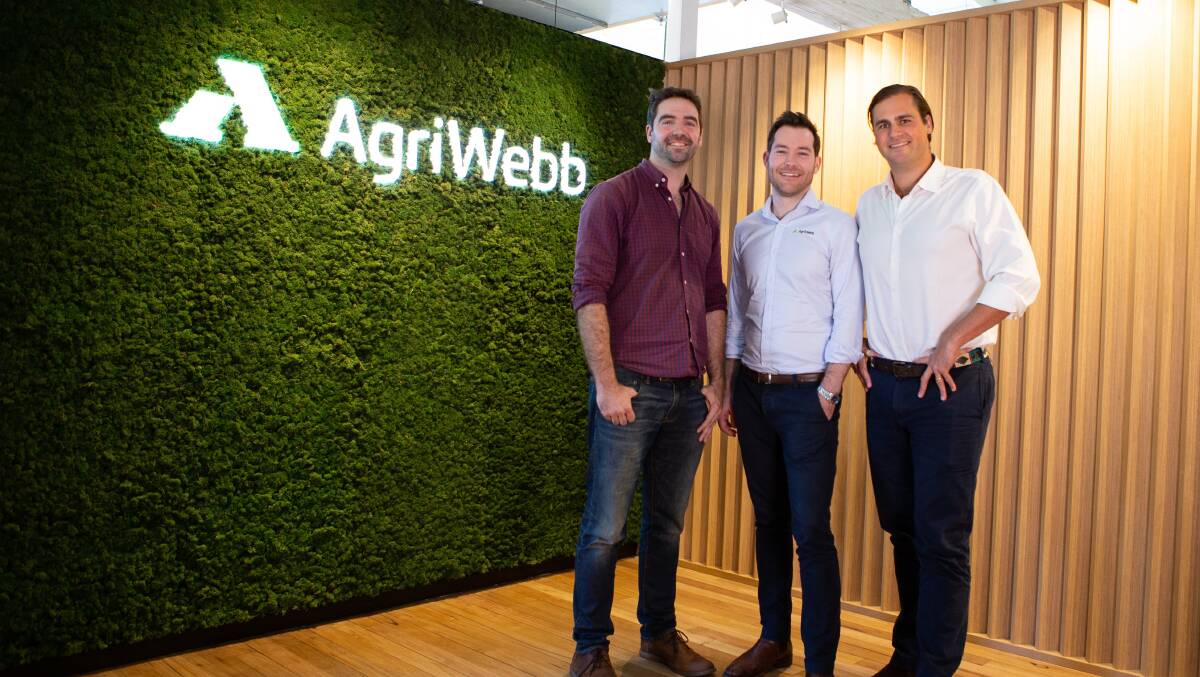 AgriWebb Co Founders CEO Kevin Baum, CCO John Fargher and chairman Justin Webb.