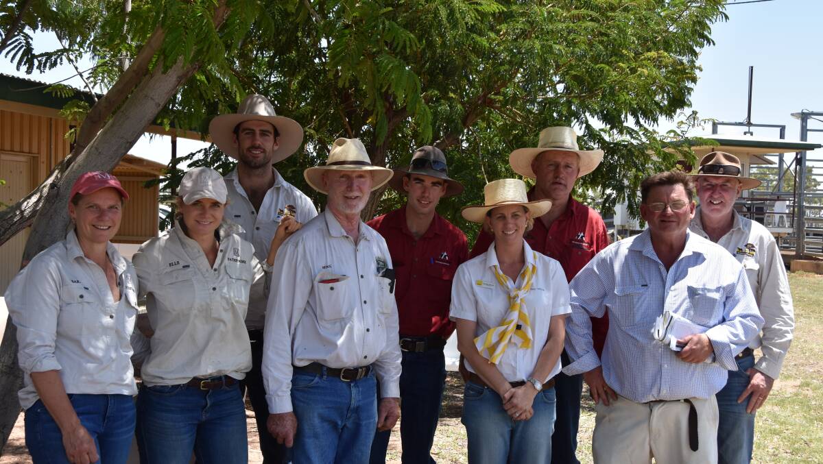 Sara and Elle Moyle from Pathfinder Angus, Michael Close from Kurra-Wirra, Mike Gadd from The Glen Angus, Shaun Darmody from Ardrossan Angus, Georgia Seeney from Ray White, Robert Bulle from Ardrossan Angus, James Lilburne from Australian Topstock and Robert Close from Kurra-Wirra. 