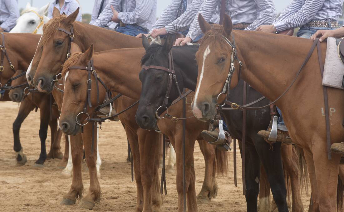 One of Longreach Pastoral College's last crop of students line up on horseback ahead of graduation. 