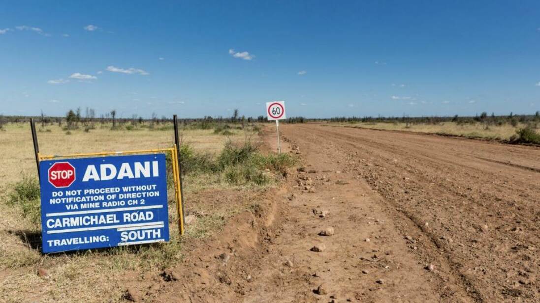 A stop Adani protest sign outside the proposed site of the Carmichael mine. 