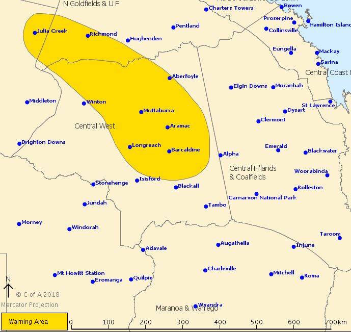 The warning area issued by the Bureau of Meteorology on Wednesday afternoon. 