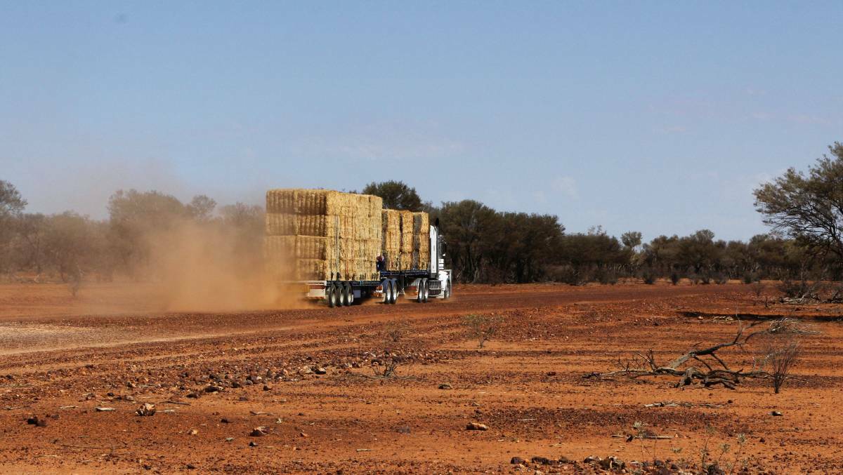 A Burrumbuttock Hay Runners truck making its way to a property west of Eromanga earlier this year.