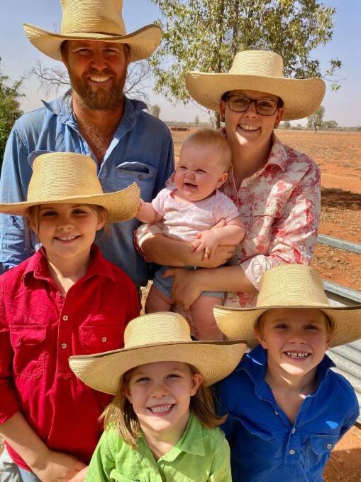 Robyn and Greg Bryant with their four children at their Cunnyana, Mitchell property. 