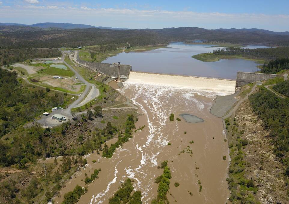 SPILLING OVER: As of Monday lunch time, Paradise Dam was at 102 per cent capacity, storing 173,940 mega litres of water. Picture: Sunwater 