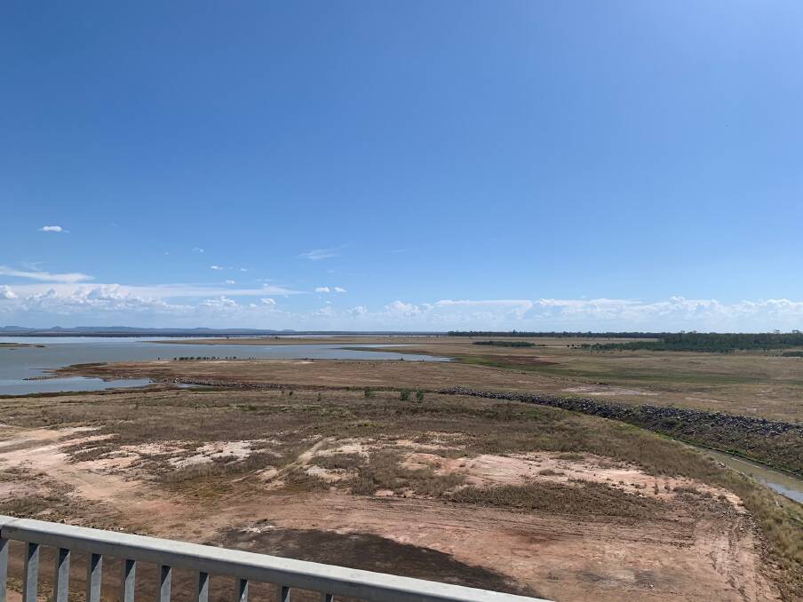 Fairbairn Dam, the state's second biggest after the Burdekin Falls Dam, fell to 8.13 per cent capacity on December 1, the lowest level since the dam's construction in 1972. Picture: Ben Harden