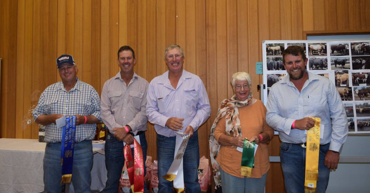 Class 1A winners - first place, Rob Newton Darryl Newton Pty Ltd, second place, Jamie Becker, Jamally Cattle Co, third place, Paul Erbacher, Kalang Grazing Trust, fourth place, Mardi Sands, Arizonia Sands Cattle Co, and fifth place, Carmen Pitken, Pitken Family Trust. Picture supplied. 