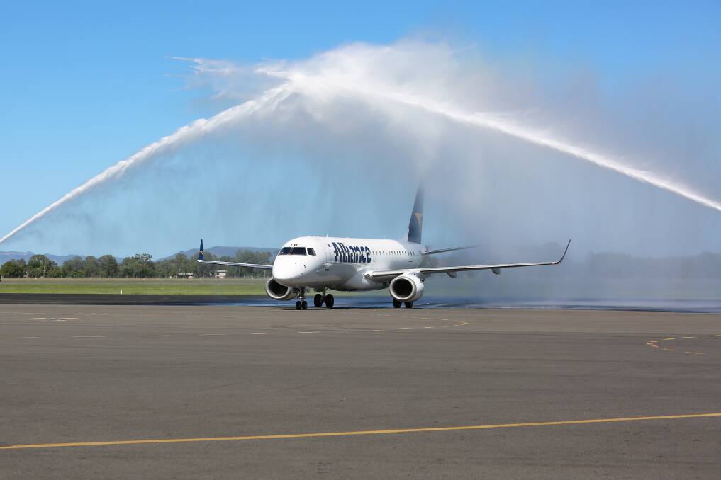 Rockhampton Airport welcomed one of Alliance Airlines new commercial aircraft with a special water cannon salute to mark its arrival on Wednesday. 