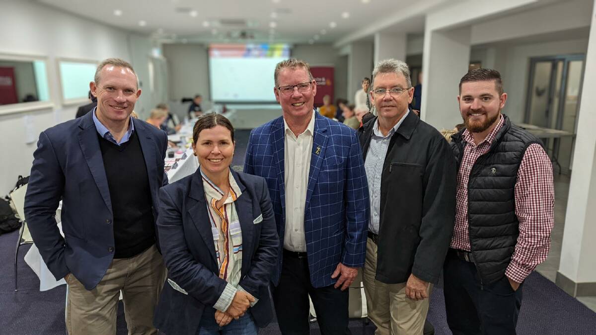 Queensland Energy Minister Mick de Brenni, Megan Daniels, Rockhampton MP Barry O'Rourke, Gary Scanlon and All Industries Group managing director Trent Miles, at the 2022 Regional Community Forum in Agnes Water on Monday. Picture: Andrew Churchill 