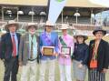 Qld ag shows coordinator Rowan O'Hara, senior vice president Peter Curtis, overall champion Hayden Hanson, Theodore, runner-up and sister Bella Hanson, Theodore, president Kerri Robertson, and treasure Monica Sheridan. Pictures: Ben Harden 
