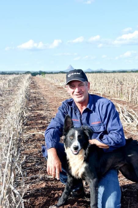 COTTON ON: Brendon Swaffer, Bungarra, Clermont, with his loyal dog Mako, after his 4500 hectare property received 130mm of rain last week. Pictures: Ben Harden 