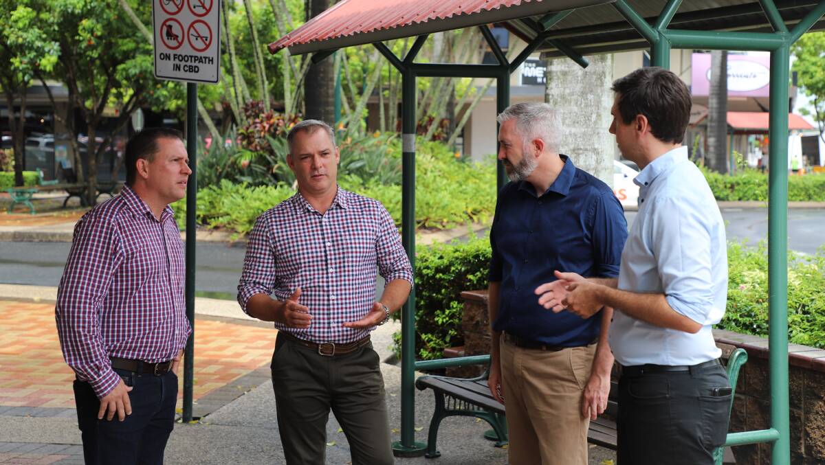 Federal Labor's candidates for Flynn and Hinkler, Matt Burnett and Jason Scanes, with Qld Senator Anthony Chisholm; and Bundaberg MP Tom Smith. Photo: Supplied
